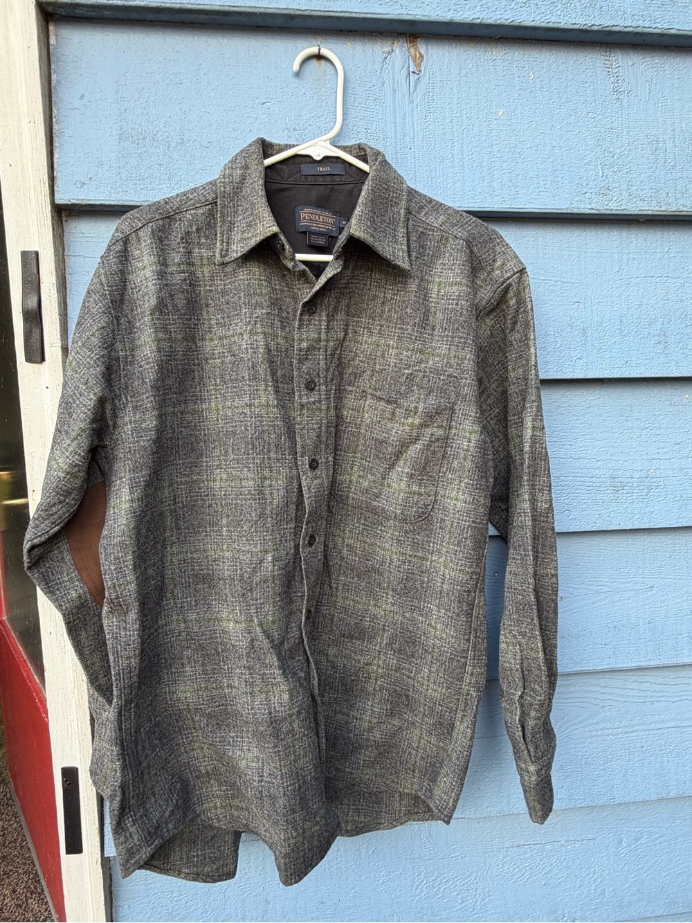 Pendleton Gray Plaid Wool Shirt Jacket with Subtle Green